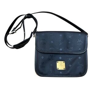 MCM Vintage Visetos Nylon Crossbody Bag Black